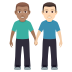 👨🏽‍🤝‍👨🏻 men holding hands: medium skin tone, light skin tone display on JoyPixels